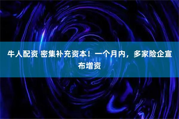 牛人配资 密集补充资本！一个月内，多家险企宣布增资